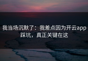 我当场沉默了：我差点因为开云app踩坑，真正关键在这
