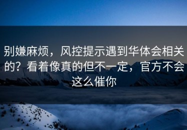 别嫌麻烦，风控提示遇到华体会相关的？看着像真的但不一定，官方不会这么催你