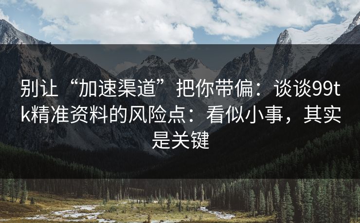 别让“加速渠道”把你带偏：谈谈99tk精准资料的风险点：看似小事，其实是关键