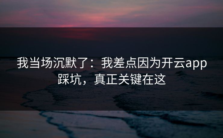 我当场沉默了：我差点因为开云app踩坑，真正关键在这